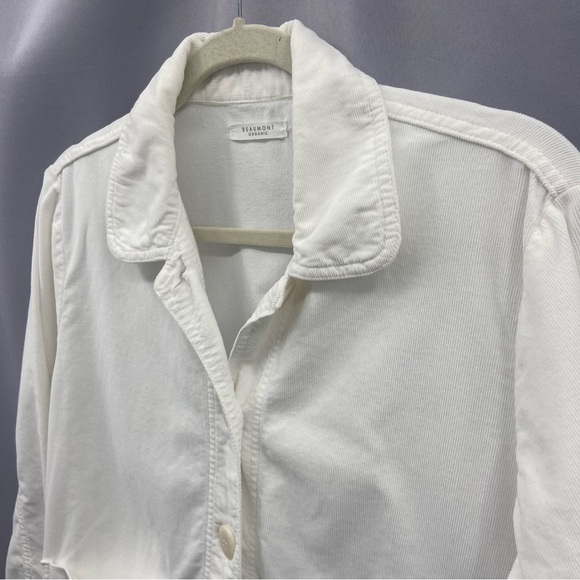 Beaumont Organic White Lightweight Corduroy Button Front Boxy Jacket Size Medium - Picture 3 of 8